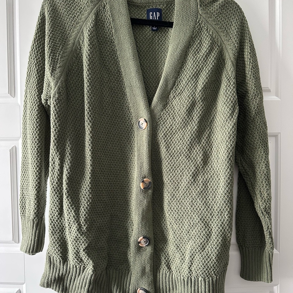 GAP Green Cardigan Sweater V-Neck Cable Knit